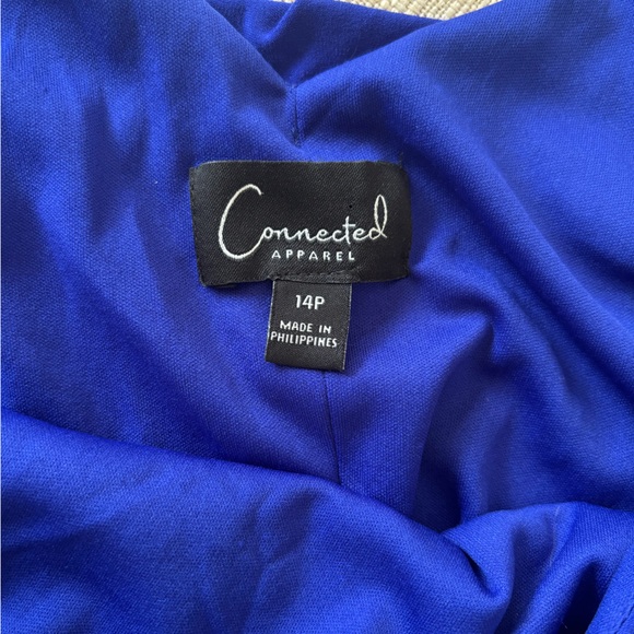 Connected Apparel Blue Off Shoulder Ruffle Dress Ruched Side Size 14P - Picture 3 of 7